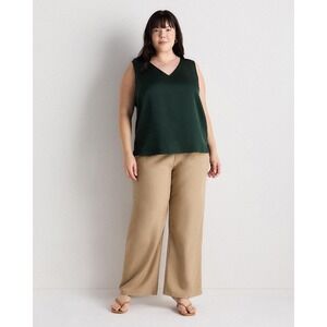 Quince Dark Green V-Neck Satin Tank Top